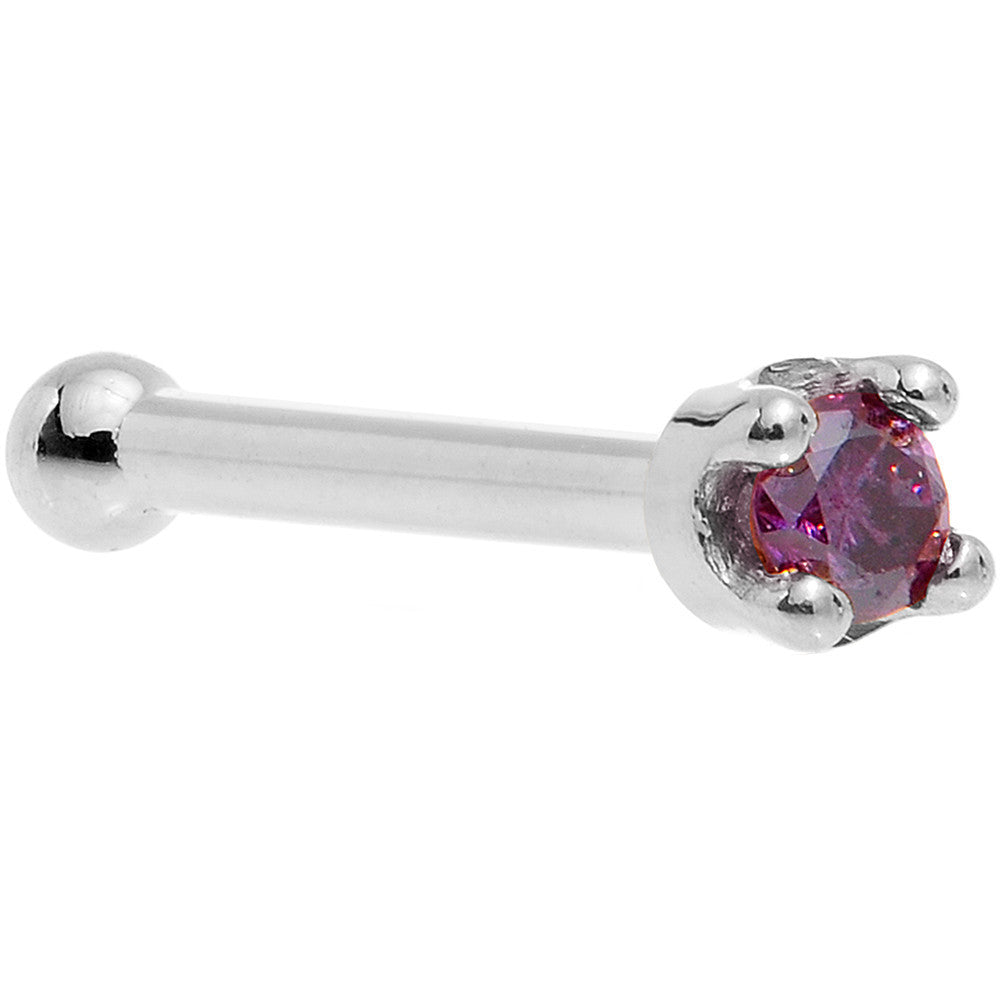 Solid 18KT White Gold (Februray) 1.5mm Genuine Purple Diamond Nose Ring