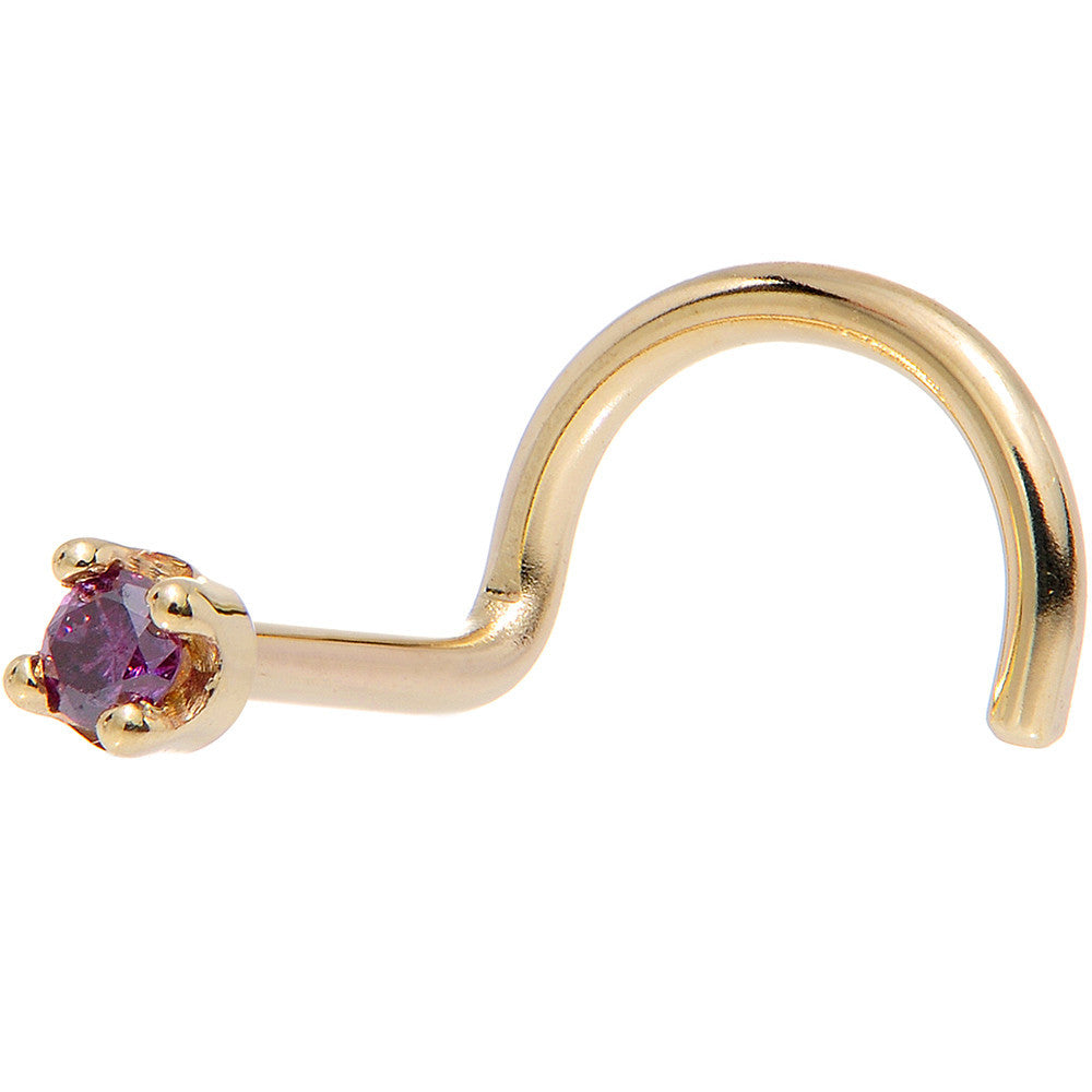 Solid 18KT Yellow Gold (Februray) 1.5mm Genuine Purple Diamond Nose Ring