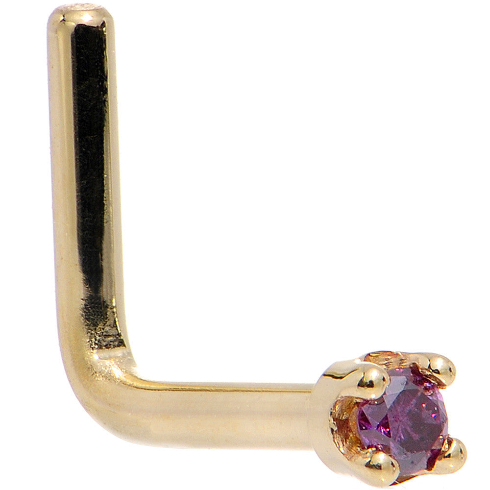Solid 18KT Yellow Gold (Februray) 1.5mm Genuine Purple Diamond Nose Ring