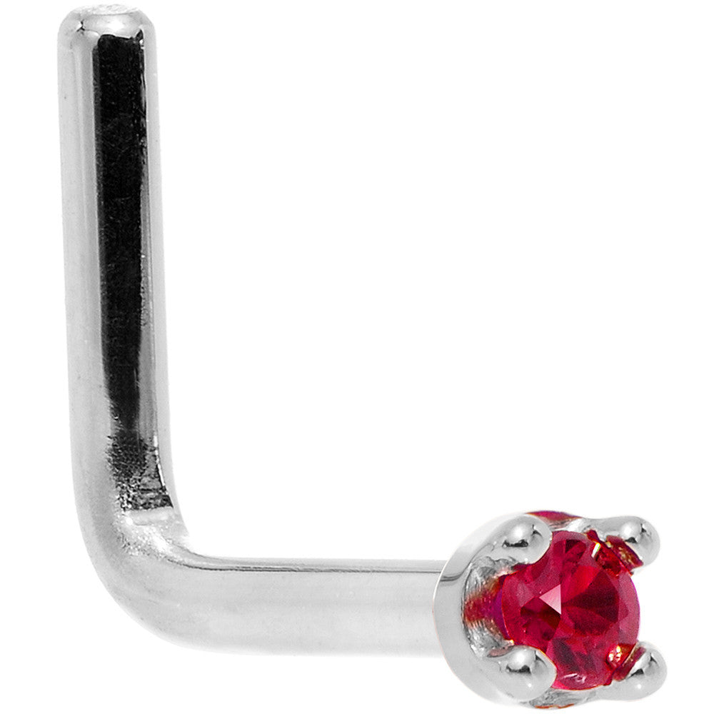 Solid 18K White Gold 1.5mm Diamond Cut Genuine Ruby Nose Ring