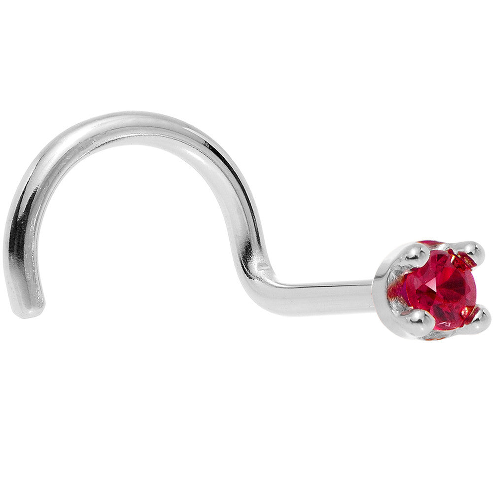 Solid 18K White Gold 1.5mm Diamond Cut Genuine Ruby Nose Ring