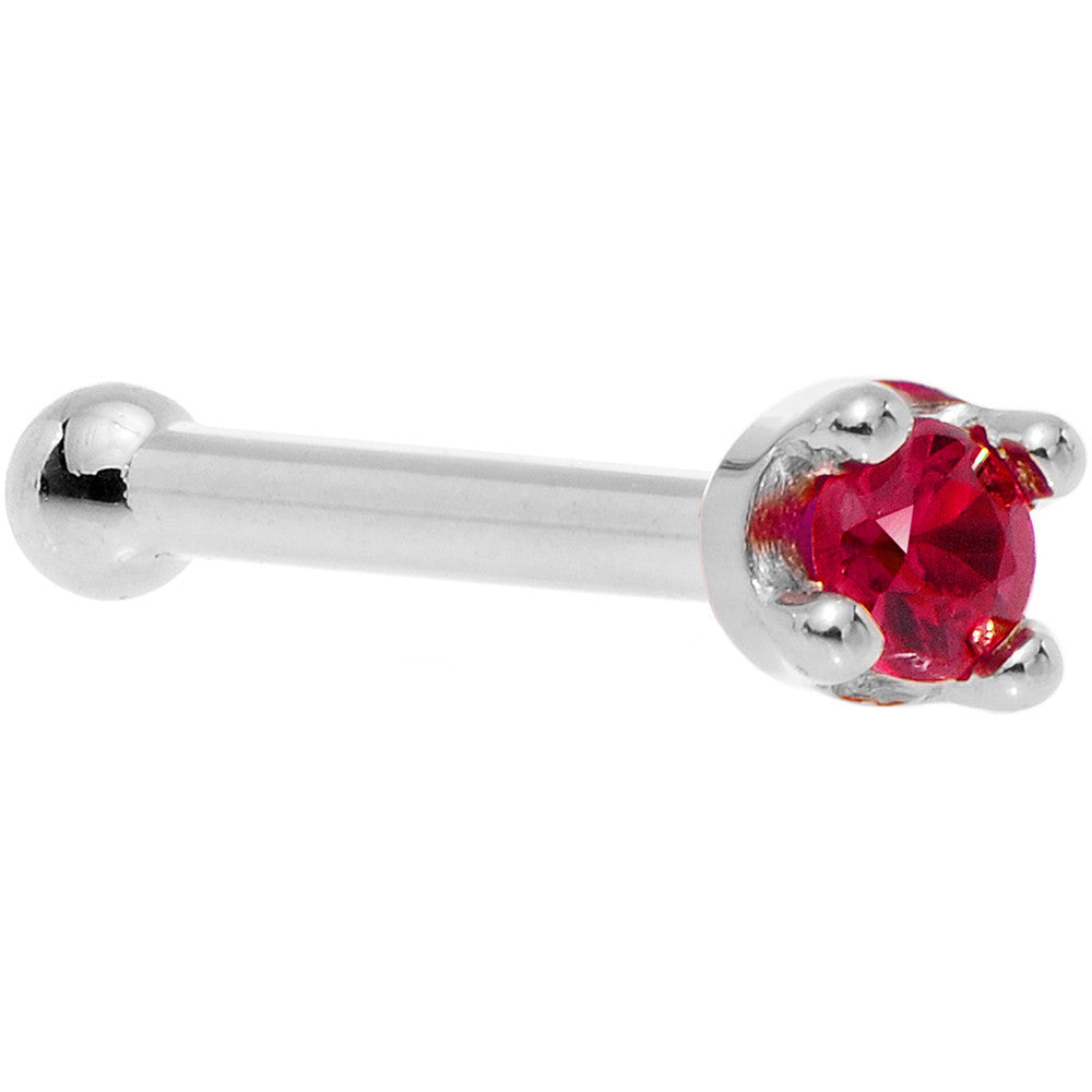 Solid 18K White Gold 1.5mm Diamond Cut Genuine Ruby Nose Ring