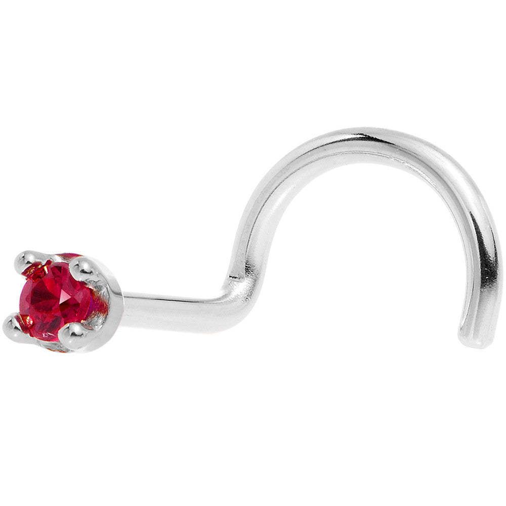Solid 18K White Gold 1.5mm Diamond Cut Genuine Ruby Nose Ring