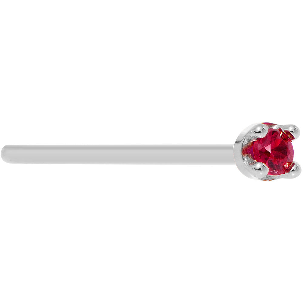 Solid 18K White Gold 1.5mm Diamond Cut Genuine Ruby Nose Ring