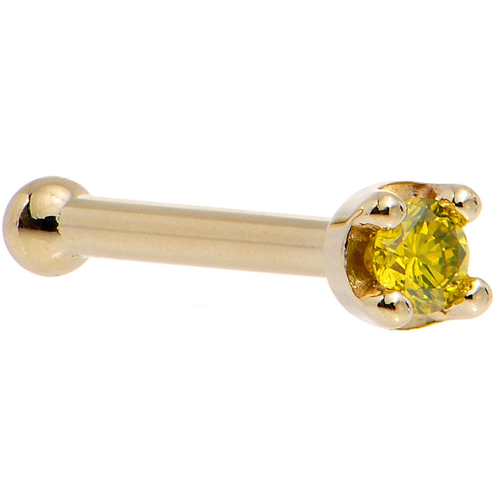 Solid 18KT Yellow Gold (November) 1.5mm Genuine Yellow Diamond Nose Ring