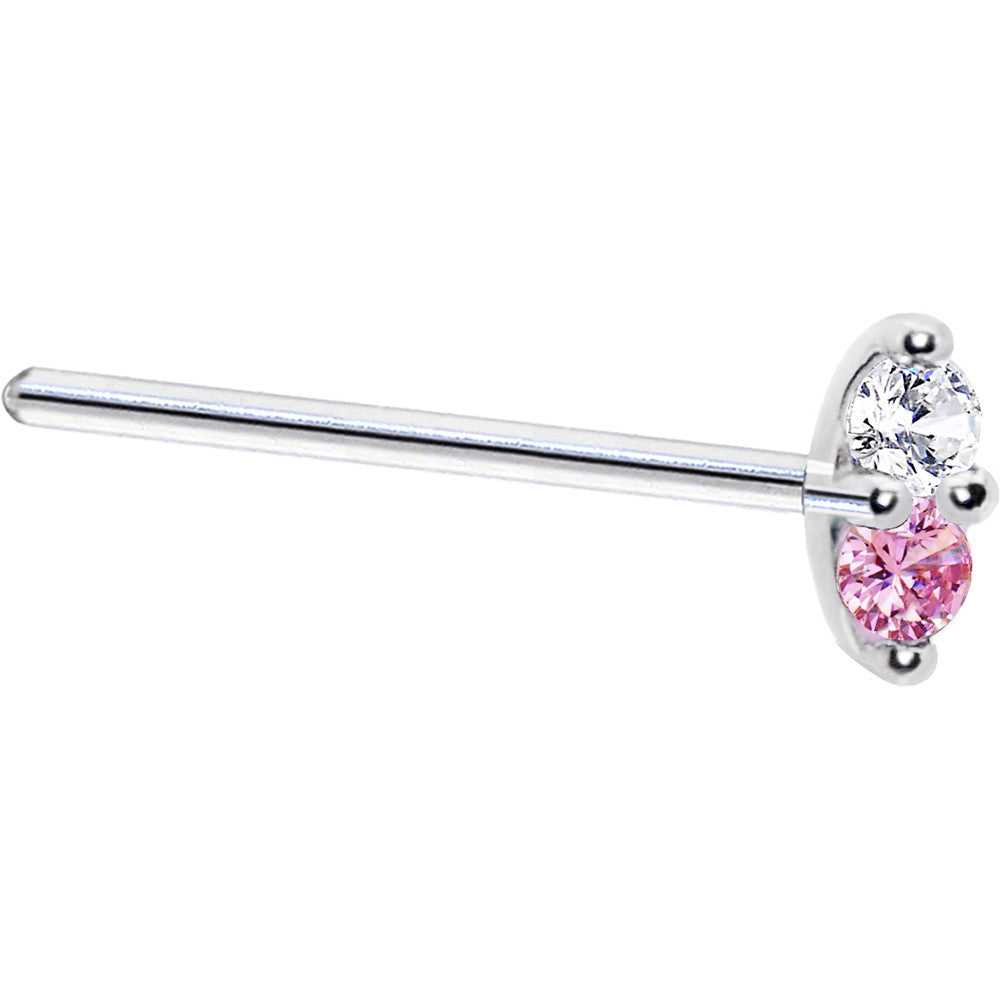 14kt White Gold Pink 1.5mm CZ Marquise Nose Ring