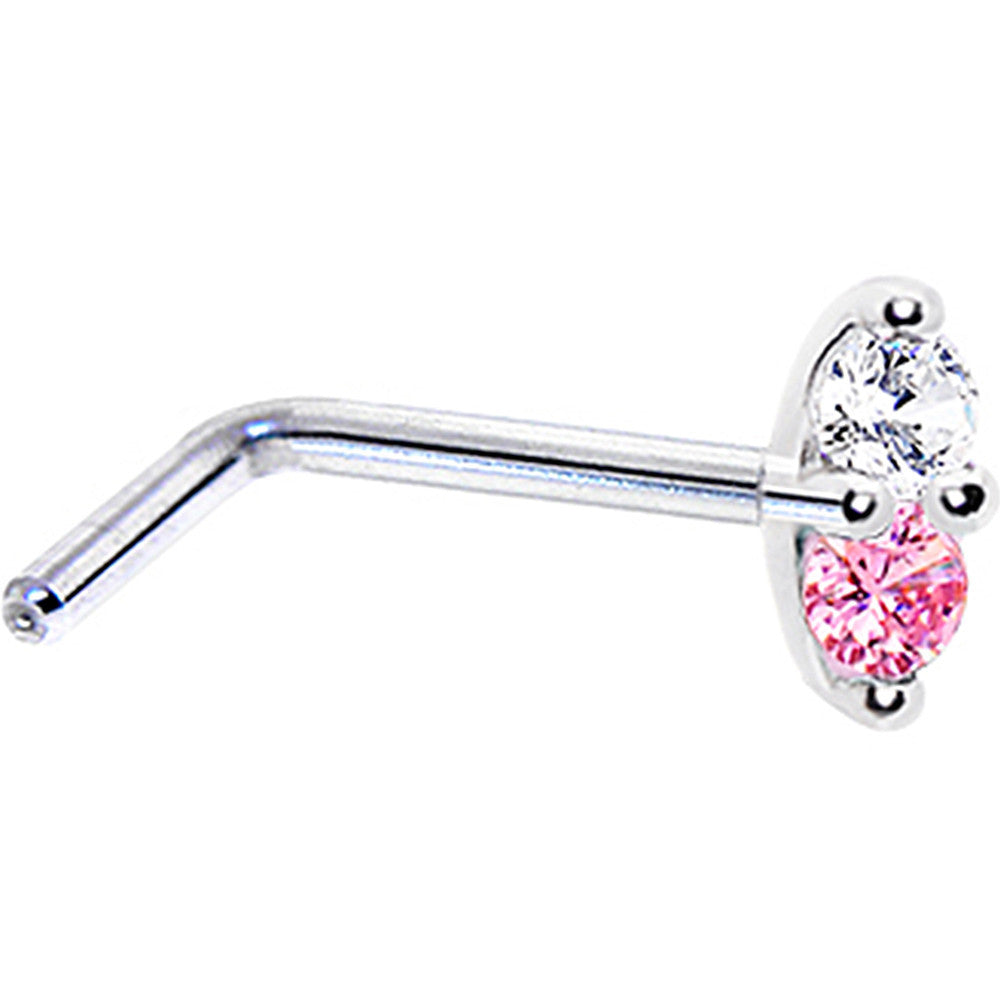 Pink Marquise CZ Nose Ring in White Gold 18 Gauge