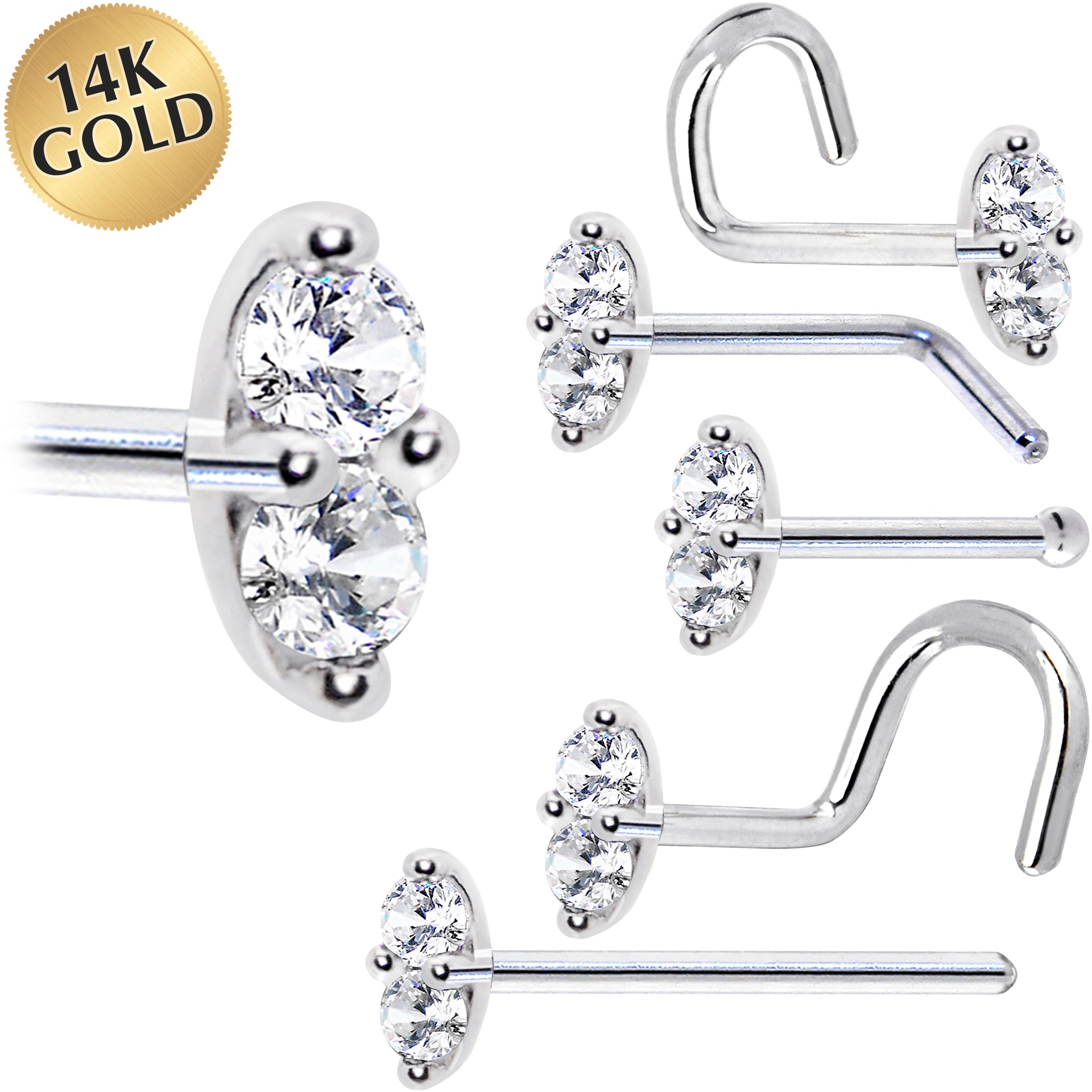 14kt White Gold Clear CZ Marquise Nose Ring in 18g and 20g