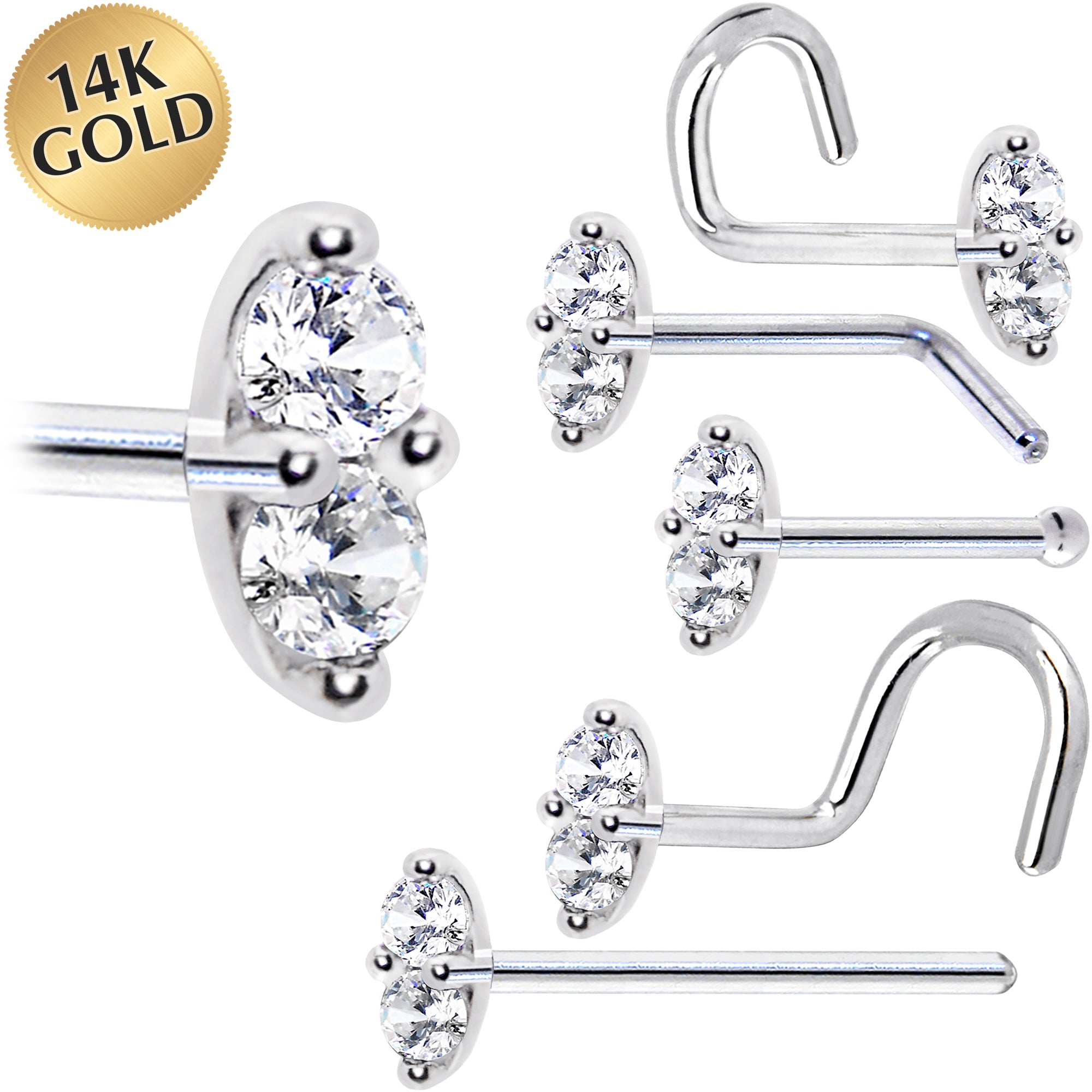 14kt White Gold Clear CZ Marquise Nose Ring in 18g and 20g