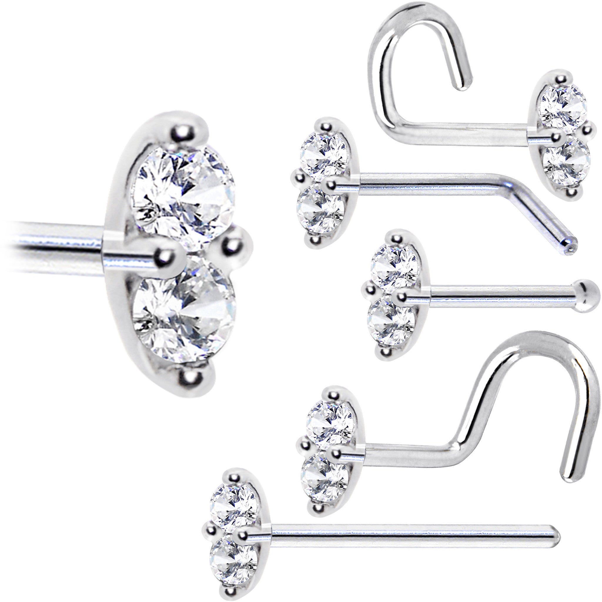 Elegant 14kt White Gold CZ Marquise Nose Ring Available in 18g 20g