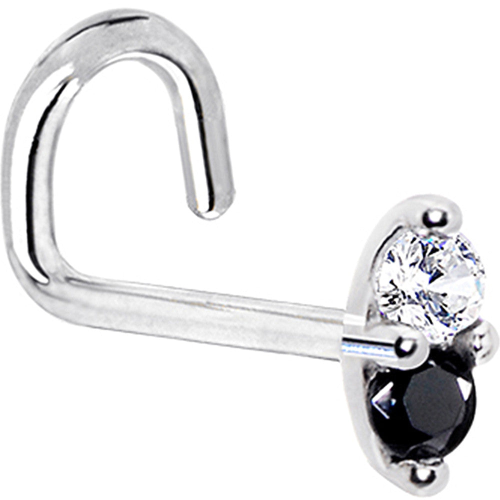 14kt White Gold Nose Ring Black Marquise 1.5mm CZ