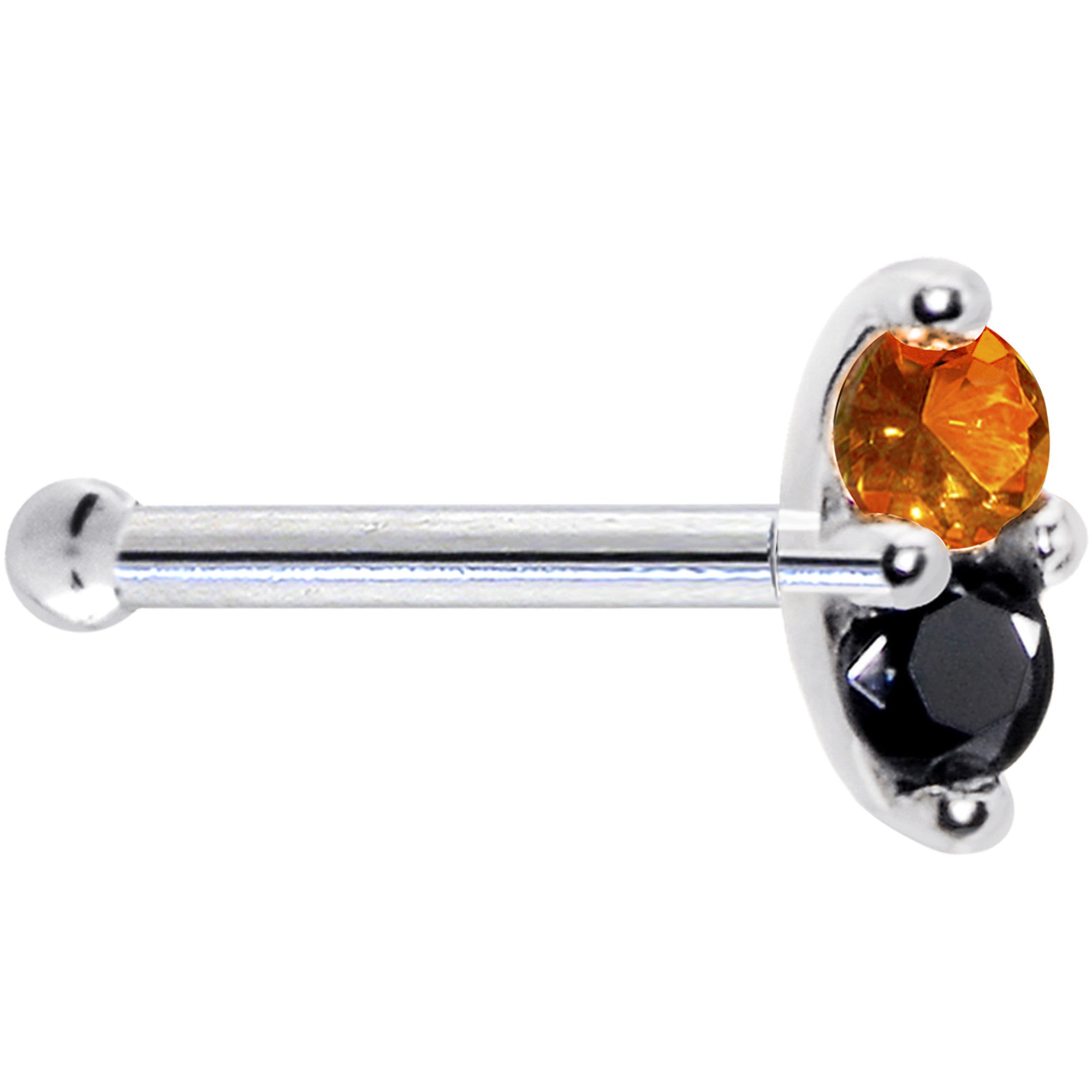 14kt White Gold Marquise Nose Ring with Black and Orange CZ
