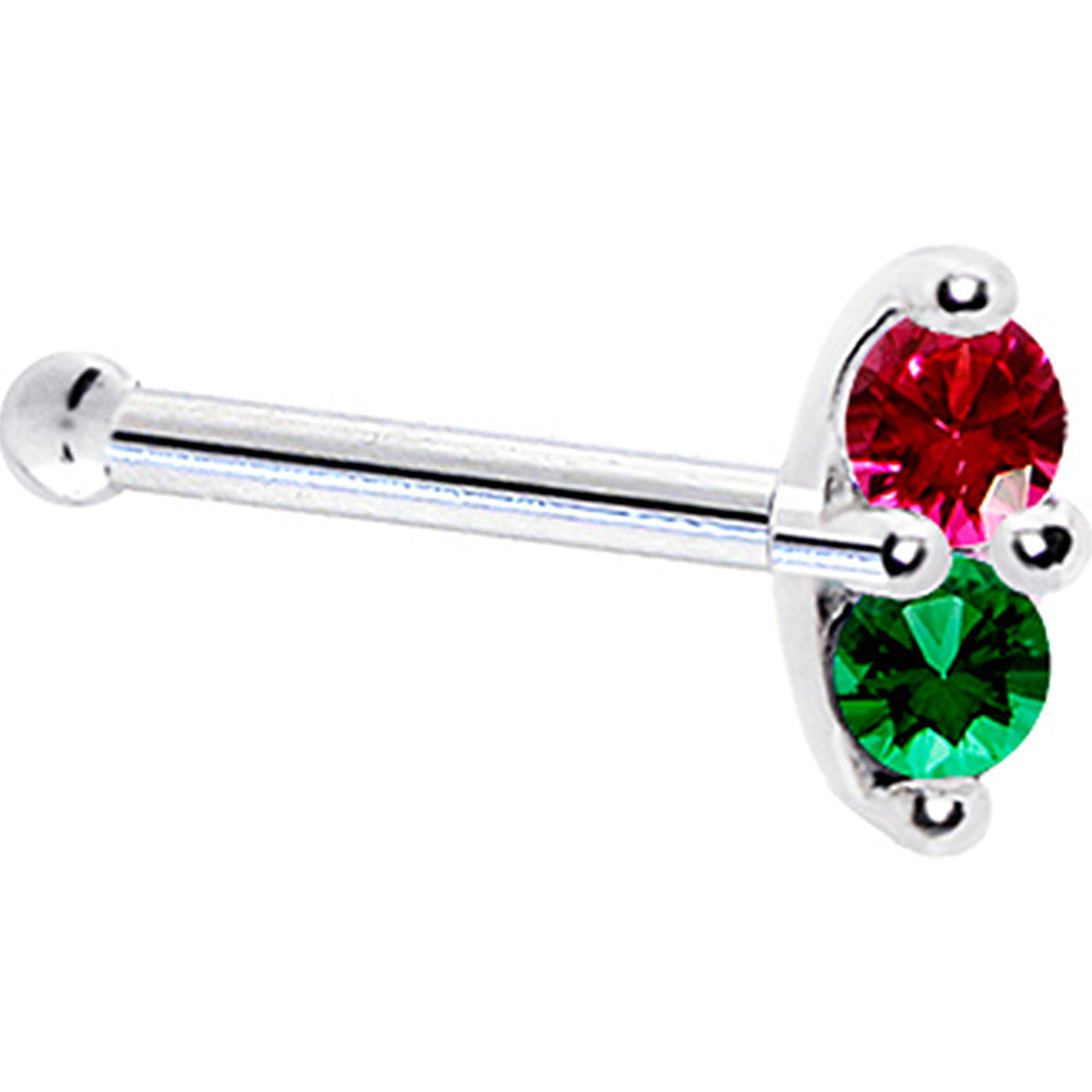Red green marquise CZ nose bone in 14kt white gold