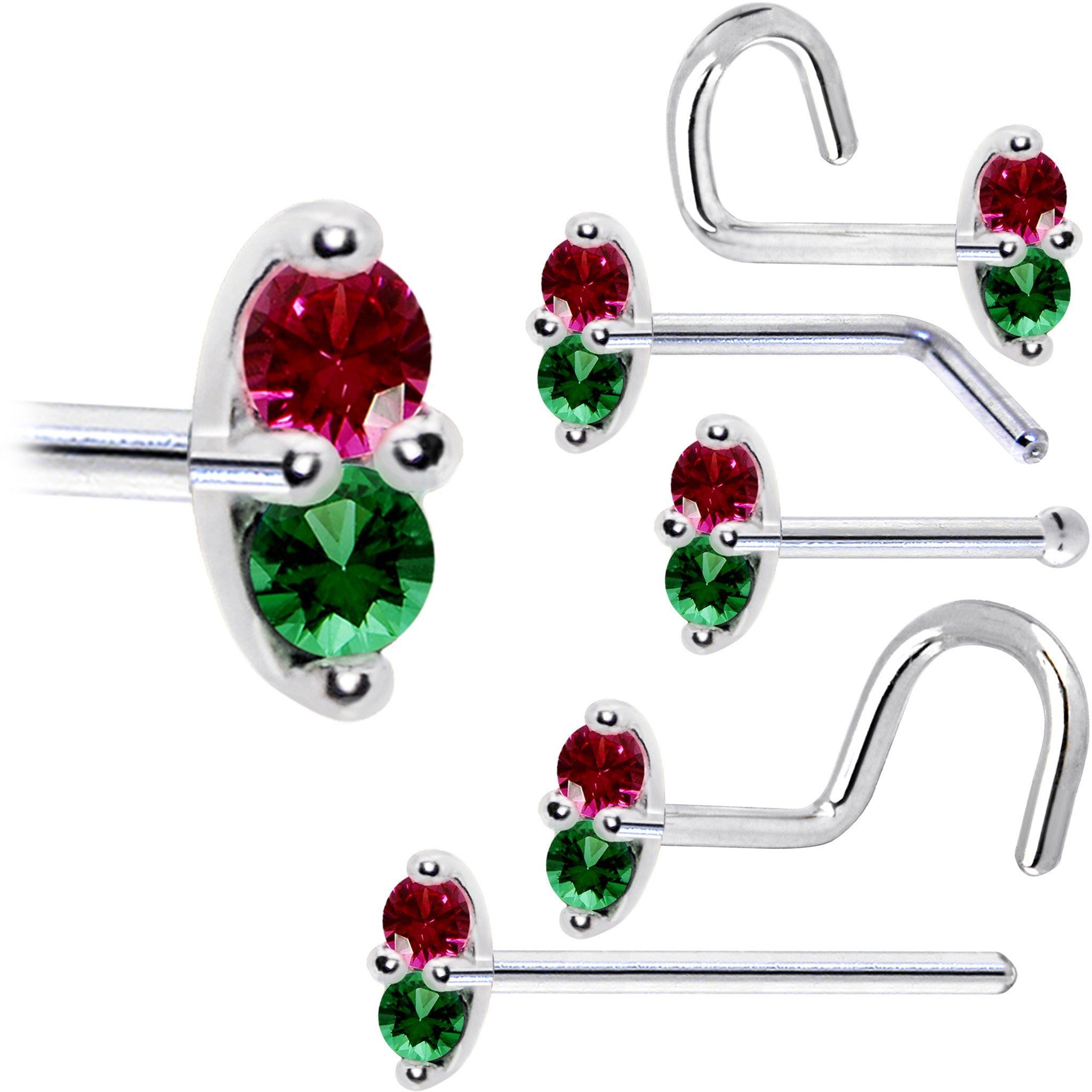 14kt white gold fishtail nose ring with 1.5mm CZ marquise