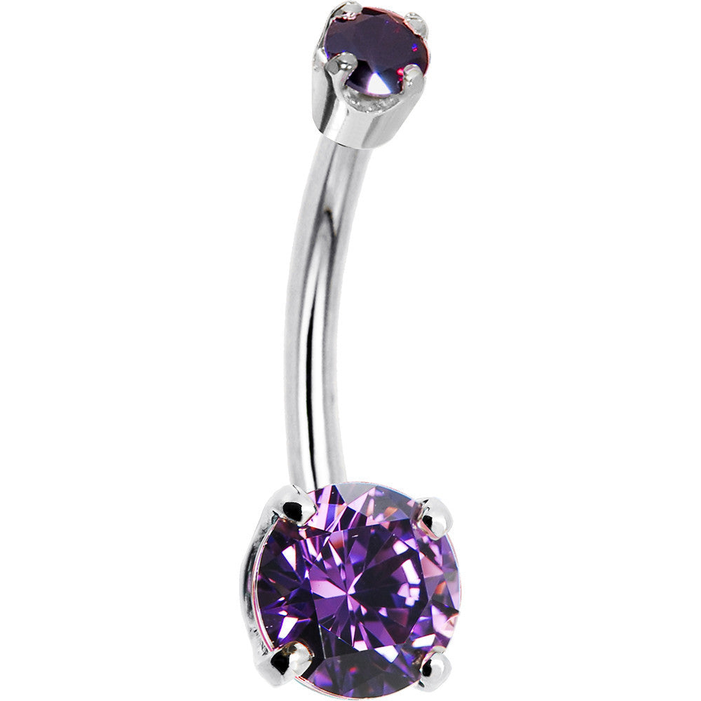 14kt White Gold Amethyst Cubic Zirconia Round Belly Ring