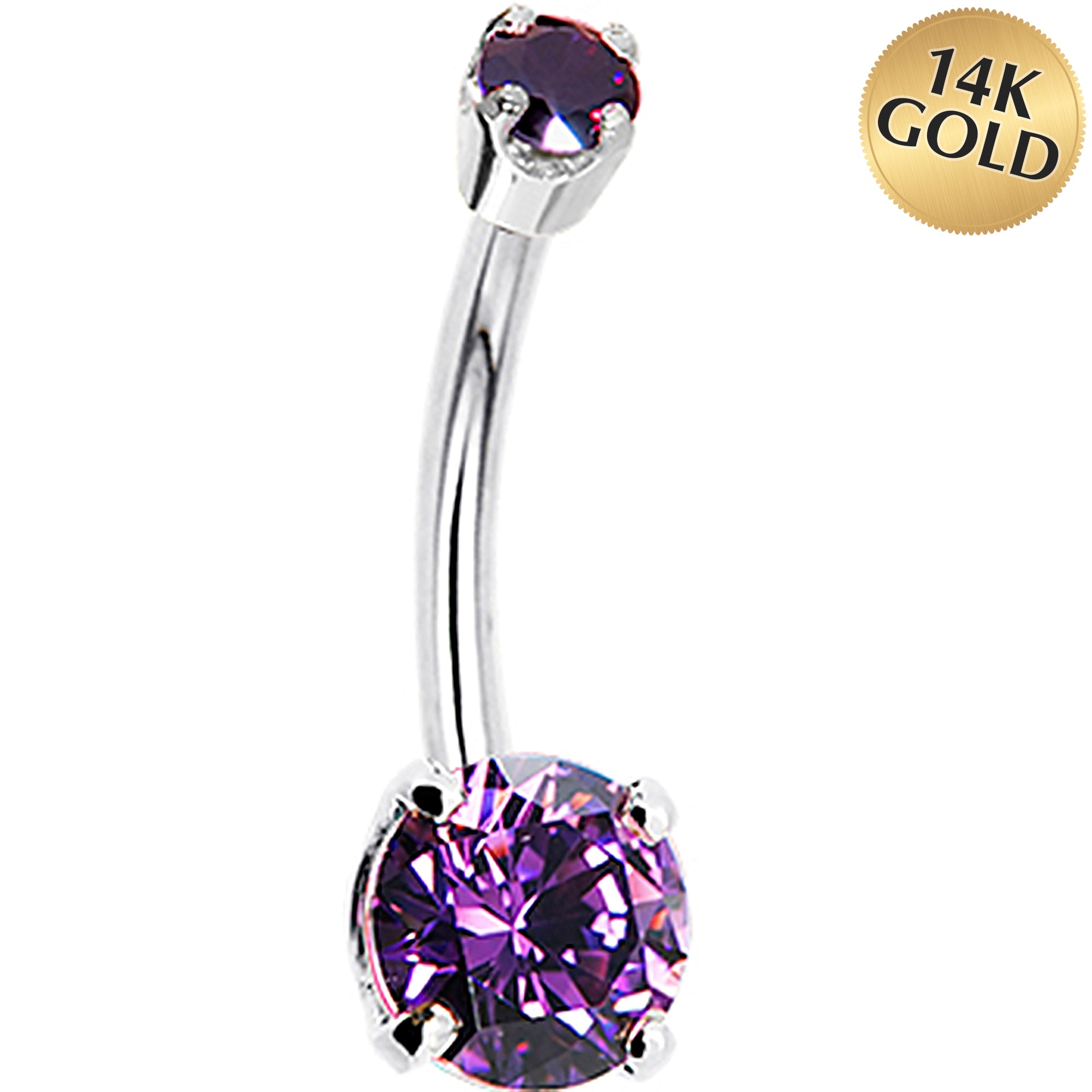 14kt White Gold Amethyst Cubic Zirconia Round Belly Ring