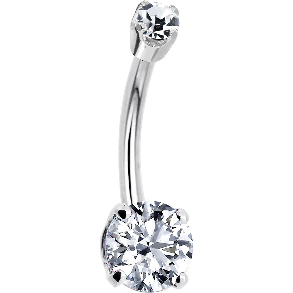 14kt White Gold Clear Cubic Zirconia Round Belly Ring
