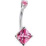 14kt White Gold Pink Cubic Zirconia Princess Belly Ring