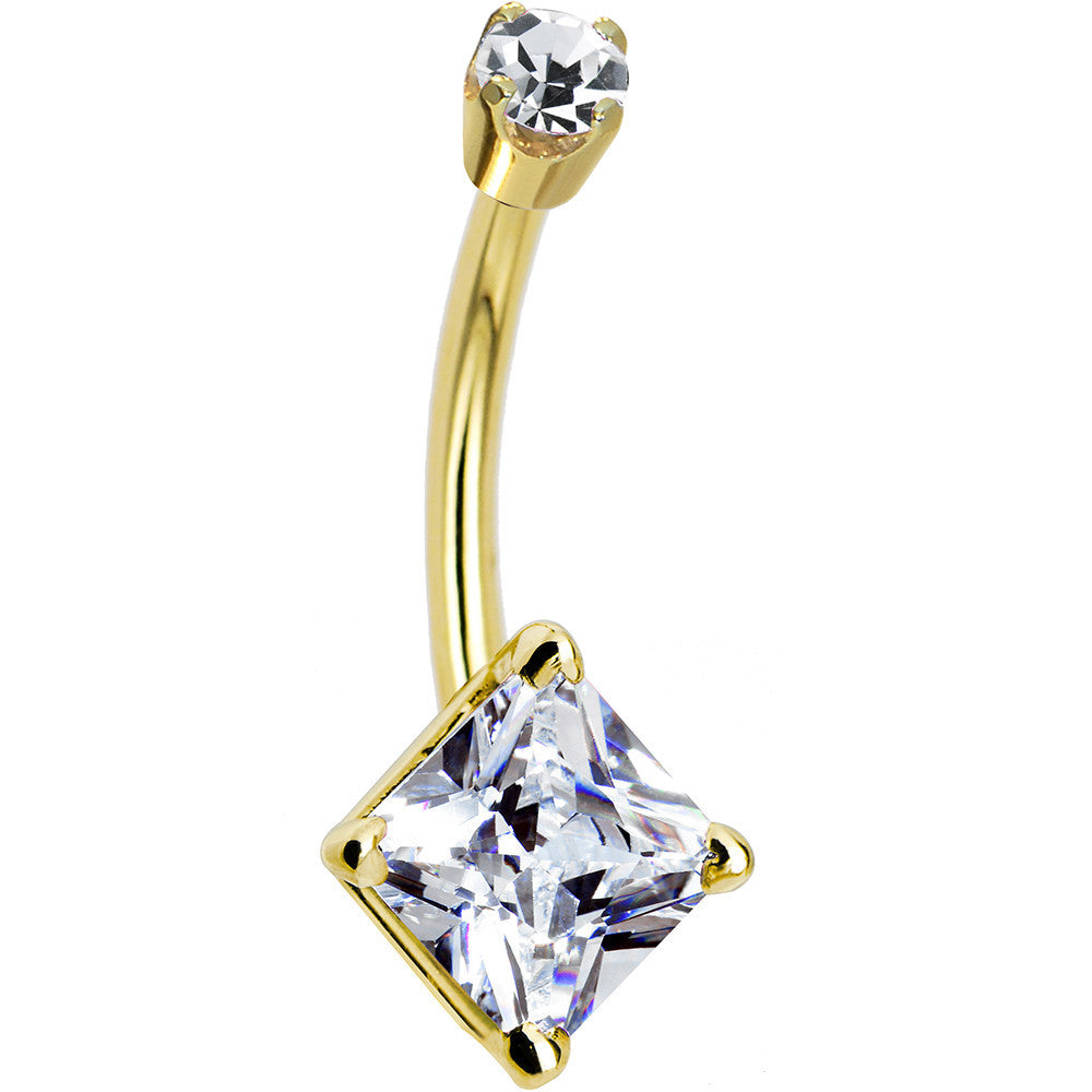 14kt Yellow Gold Clear Cubic Zirconia Princess Belly Ring