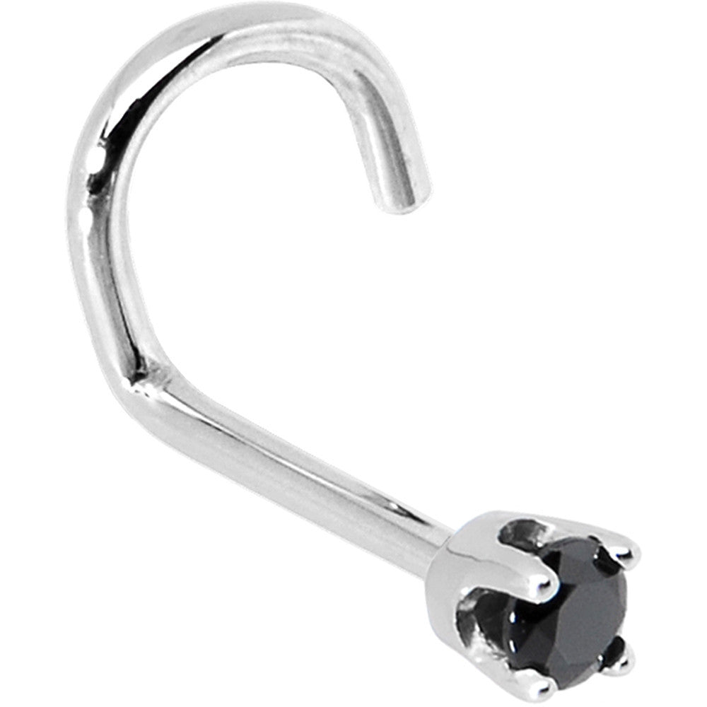 Fishtail Nose Ring in Solid 14KT White Gold with Black CZ