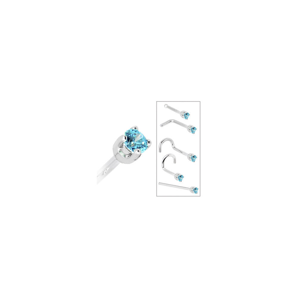 Solid 14KT White Gold 2mm Mint Green Cubic Zirconia Nose Ring