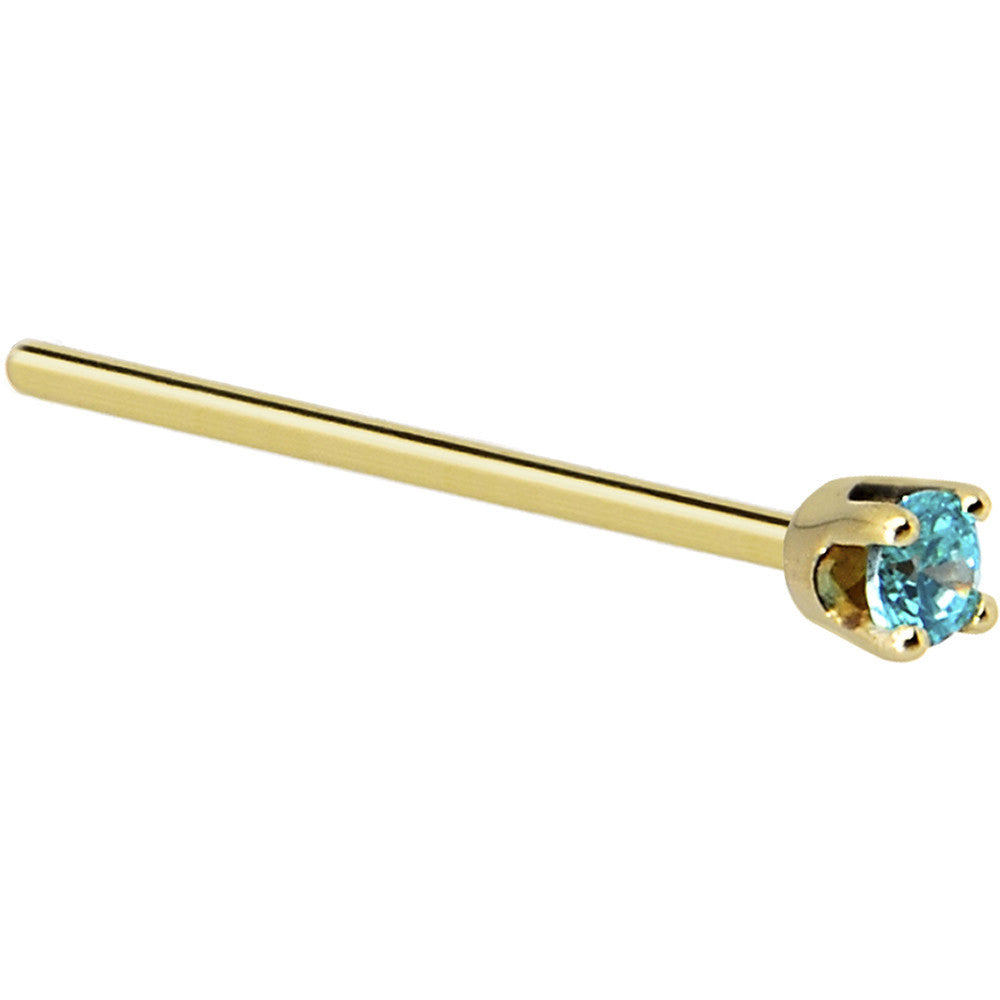 Solid 14KT Yellow Gold 2mm Mint Green Cubic Zirconia Nose Ring