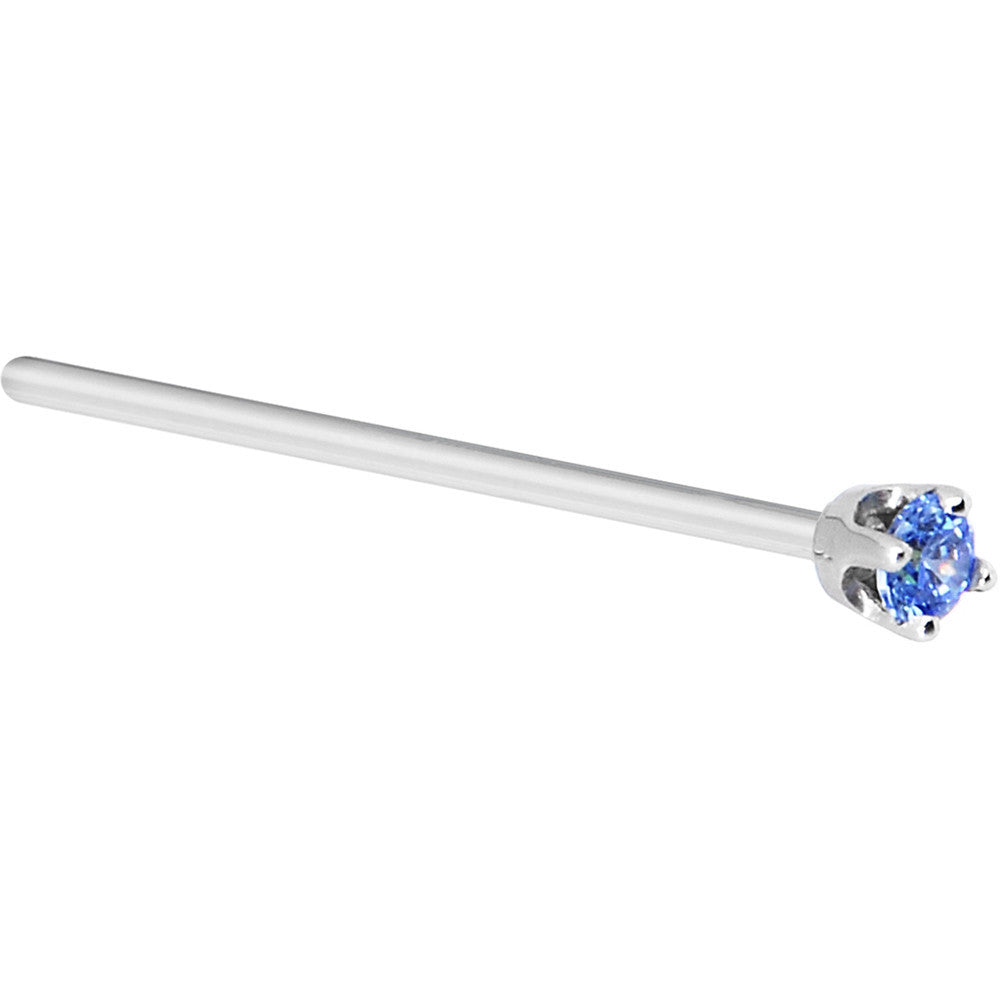 14KT White Gold Nose Ring with 2mm Arctic Blue CZ fishtail design