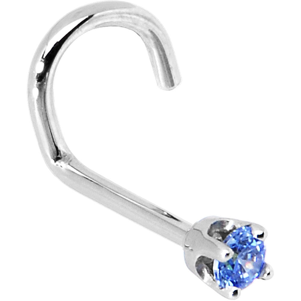 Solid 14KT White Gold 2mm Arctic Blue Cubic Zirconia Nose Ring