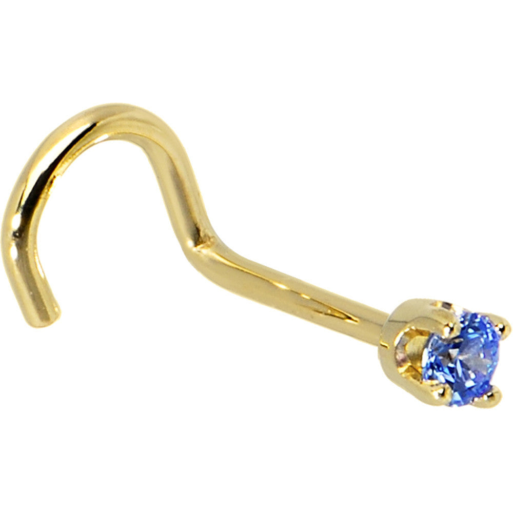 Solid 14KT Yellow Gold 2mm Arctic Blue Cubic Zirconia Nose Ring
