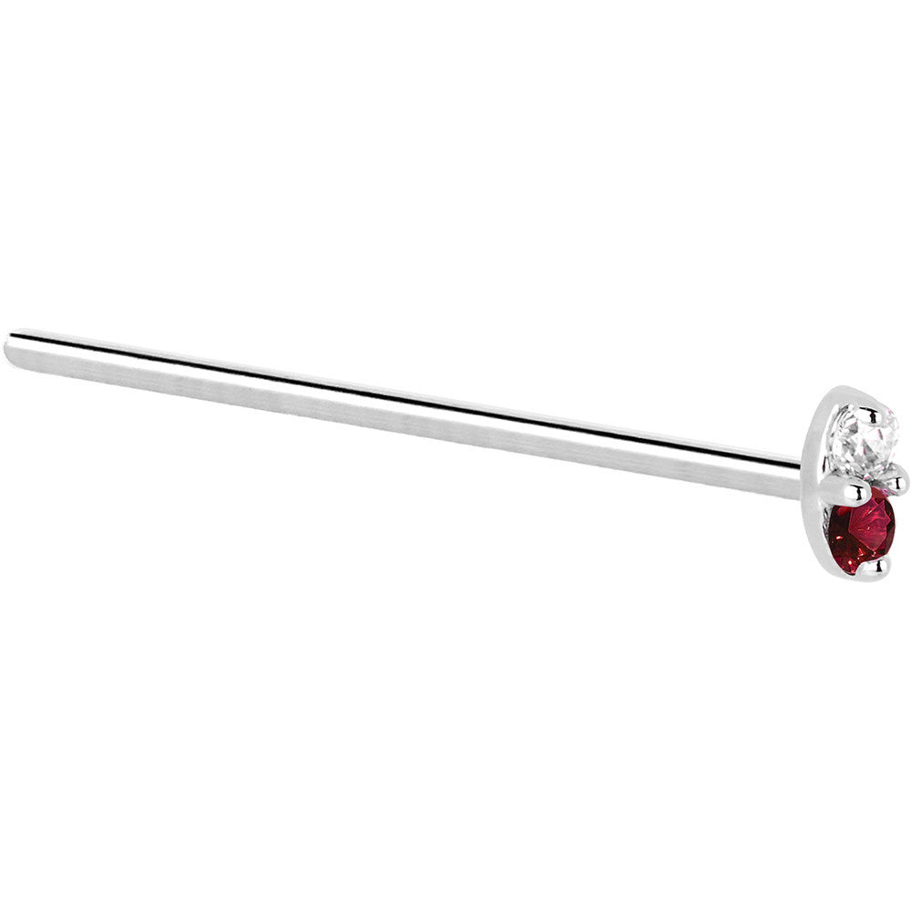 14kt White Gold Red 1.5mm CZ Marquise Nose Ring