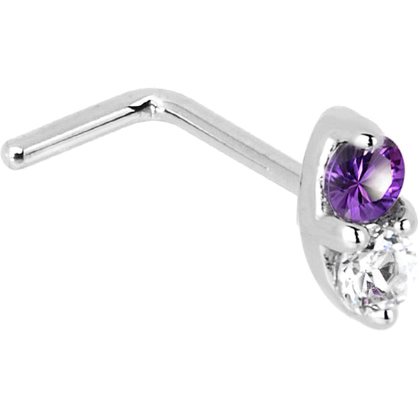 14kt White Gold Amethyst 1.5mm CZ Marquise Nose Ring