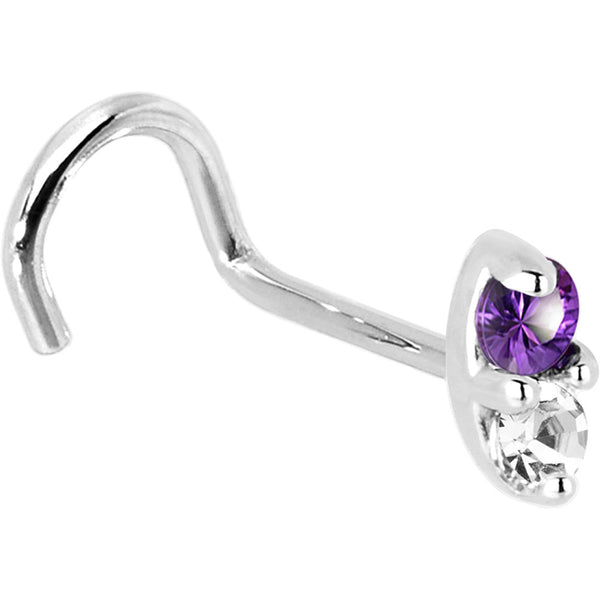 14kt White Gold Amethyst 1.5mm CZ Marquise Nose Ring