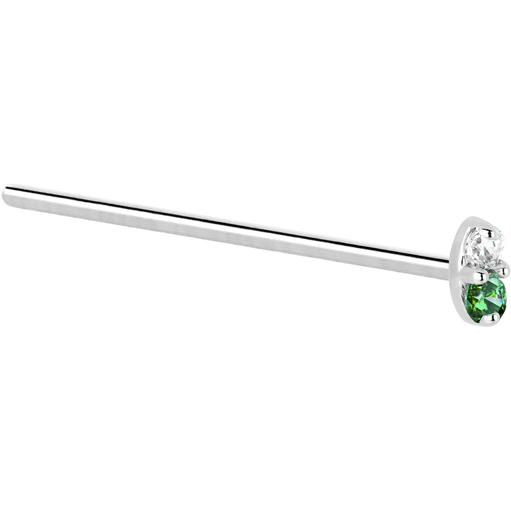 14kt White Gold Green 1.5mm CZ Marquise Nose Ring