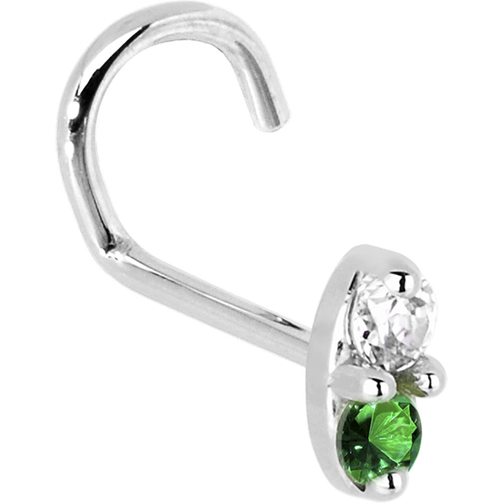 14kt White Gold Green 1.5mm CZ Marquise Nose Ring
