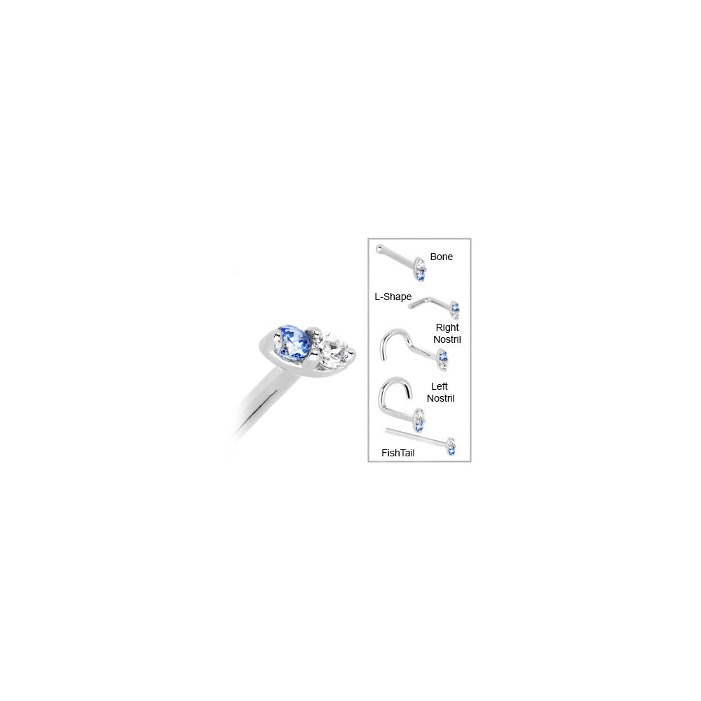 14kt White Gold Arctic Blue 1.5mm CZ Marquise Nose Ring