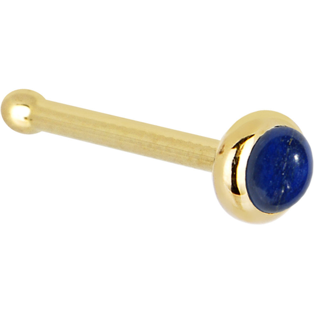 14KT Yellow Gold 2mm Lapis Lazuli Nose Screw 20 Gauge