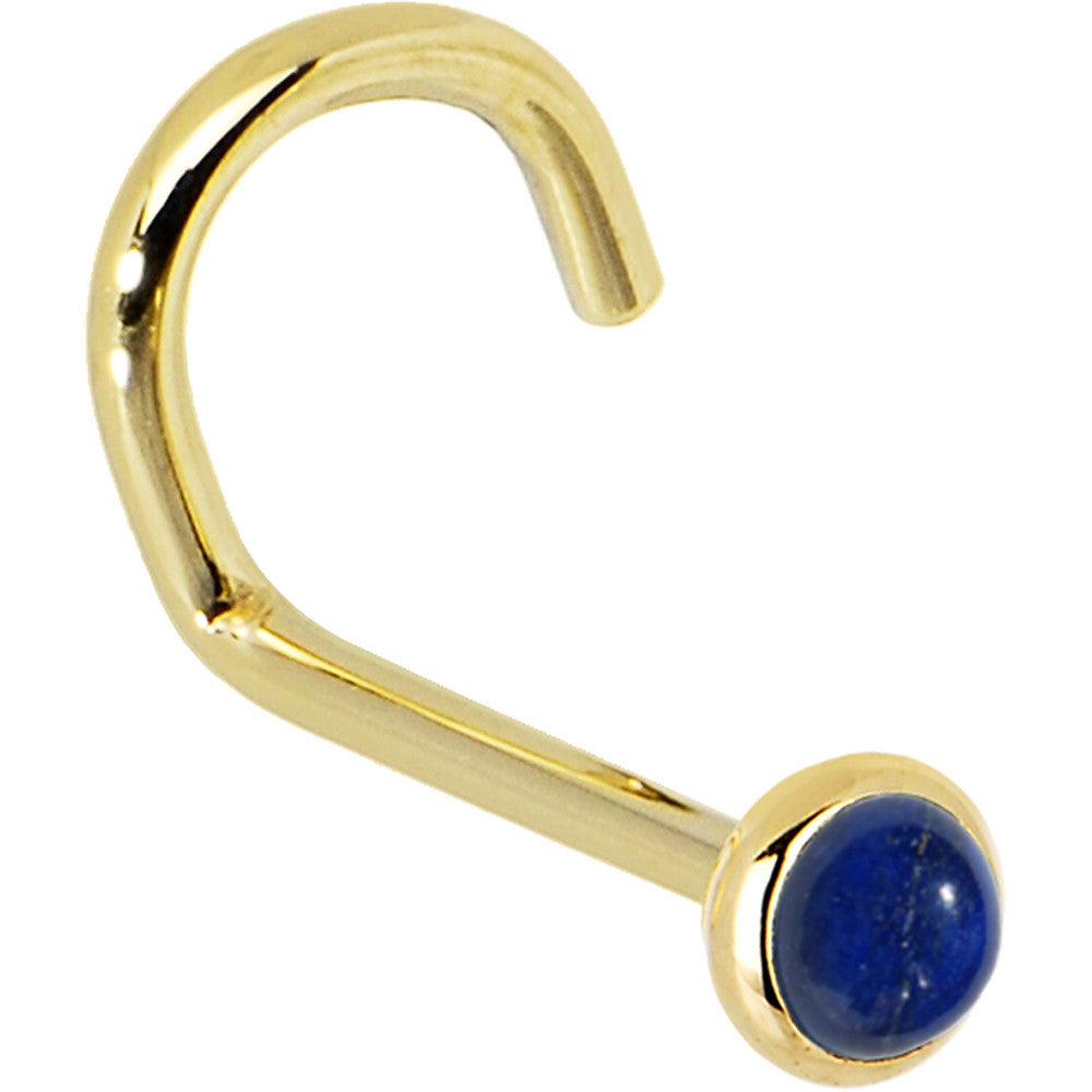 Solid 14KT Yellow Gold 2mm Lapis Lazuli Straight Nose Ring