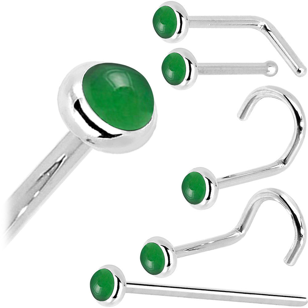 Solid 14K White Gold 2mm Jade Nose Ring