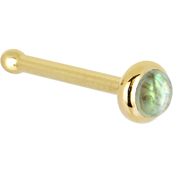 Solid 14KT Yellow Gold 2mm Labradorite Nose Ring