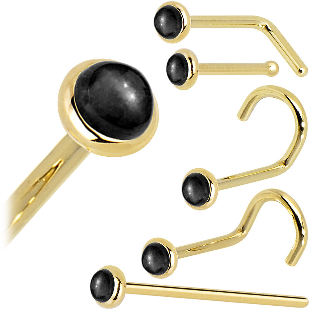 Solid 14KT Yellow Gold 2mm Onyx Nose Ring