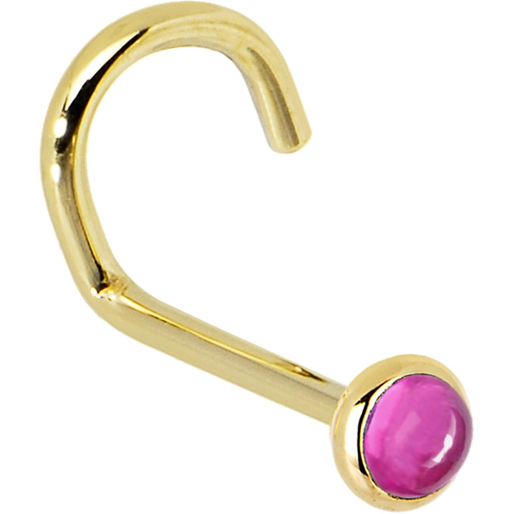 Solid 14KT Yellow Gold 2mm Pink Tourmaline Nose Ring