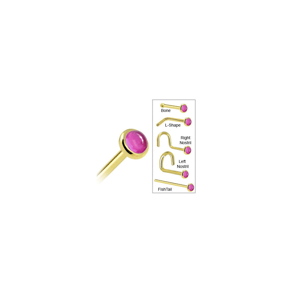 Solid 14KT Yellow Gold 2mm Pink Tourmaline Nose Ring Nose Screw