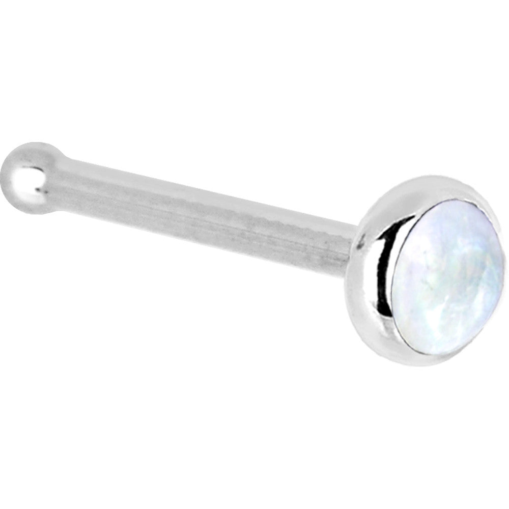 Solid 14KT White Gold 2mm Rainbow Moonstone Nose Ring