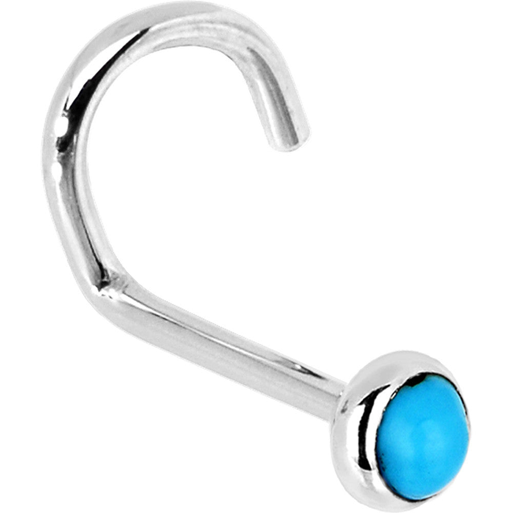 Solid 14KT White Gold 2mm Turquoise Nose Ring