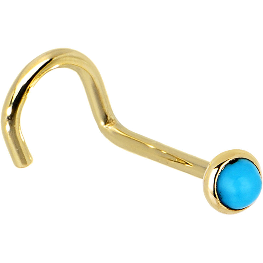 Solid 14KT Yellow Gold 2mm Turquoise Nose Ring