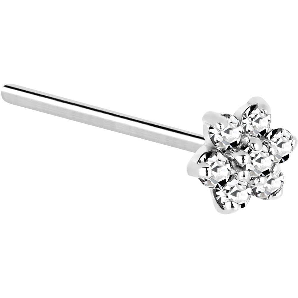 Solid 14KT White Gold Clear Cubic Zirconia Flower Nose Ring