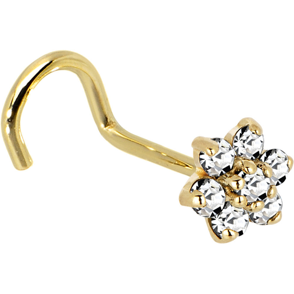 Solid 14KT Yellow Gold Clear Cubic Zirconia Flower Nose Ring
