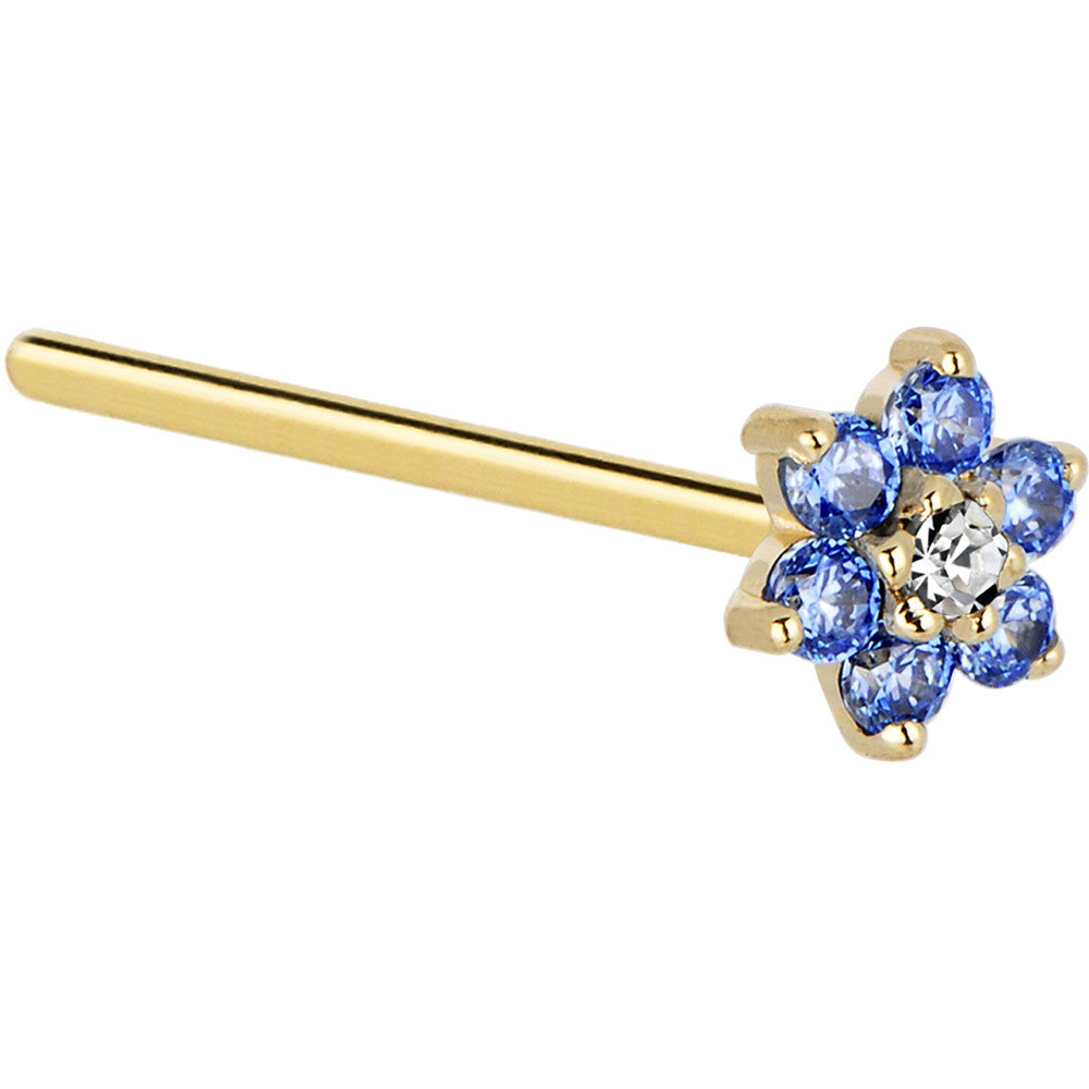 14K gold nose ring with flower design and arctic blue stones