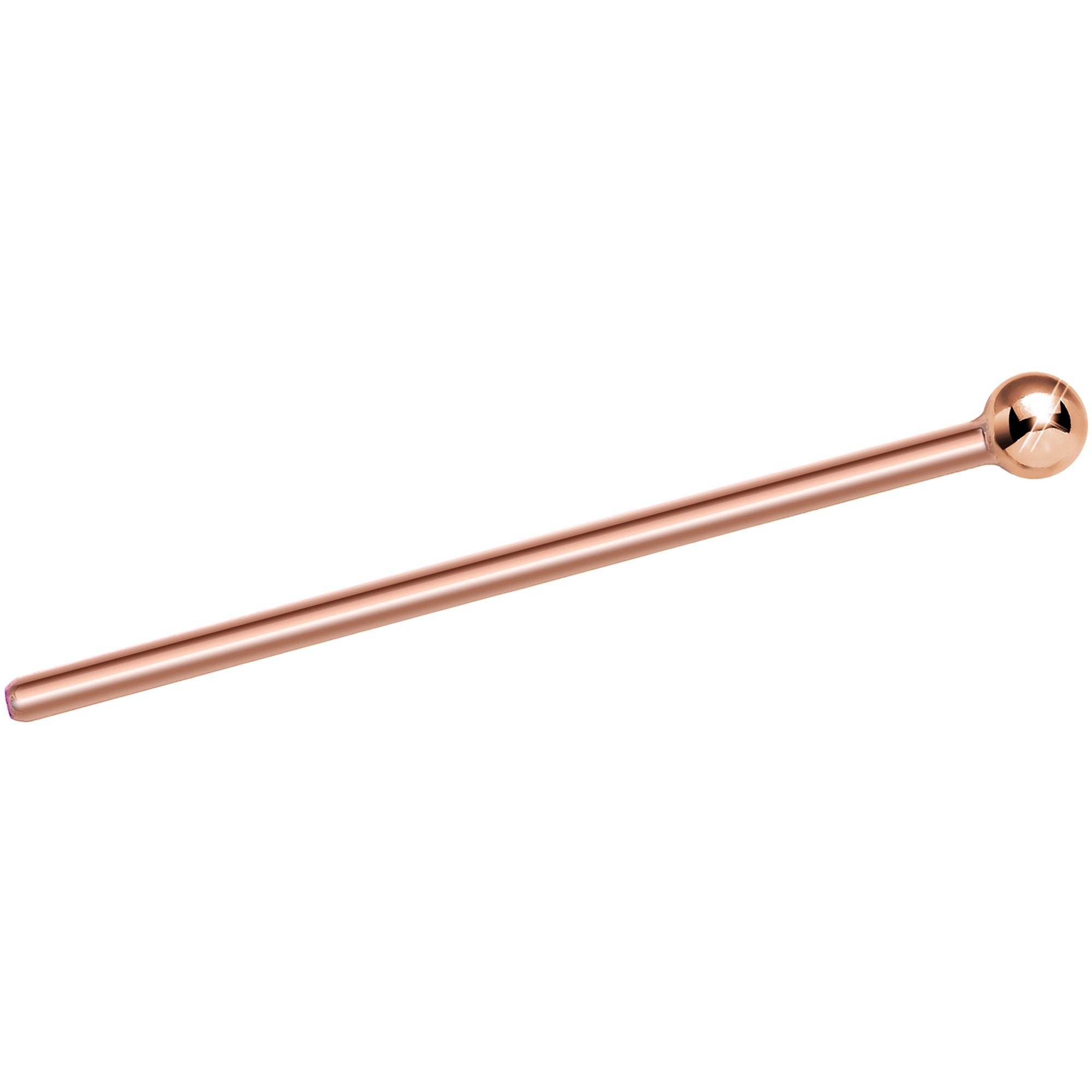 Solid 14KT Rose Gold 1.5mm Ball Nose Ring 20 Gauge L Shape