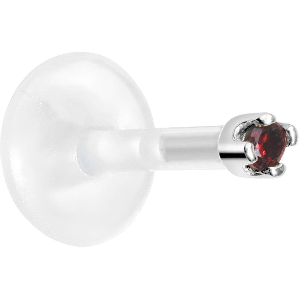 16G 1/4 14K White Gold January 1.5mm CZ Bioplast Push in Cartilage Earring